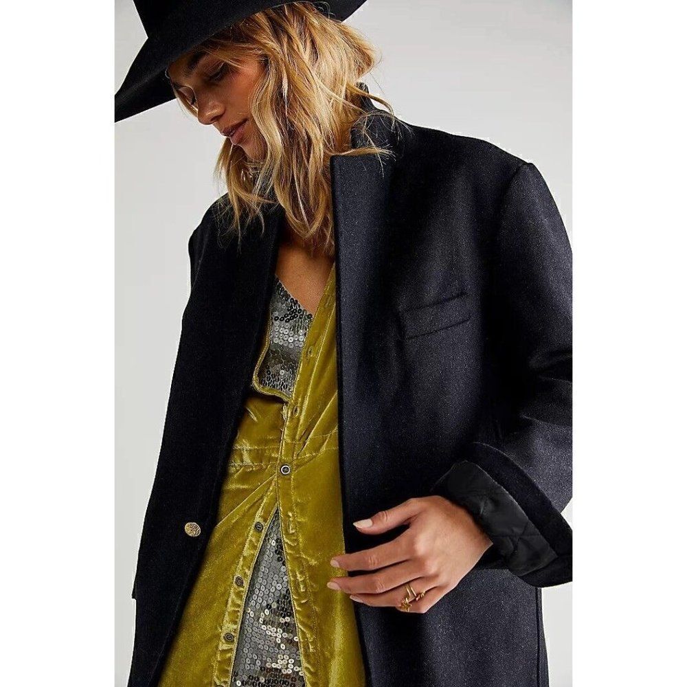 NWT FREE PEOPLE X DENIMIST Sz S DECONSTRUCTED BLAZER JACKET IN BLACK